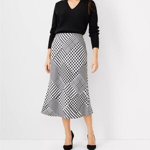 NWT Ann Taylor Petite Plaid Houndstooth Midi Slip Skirt White Black